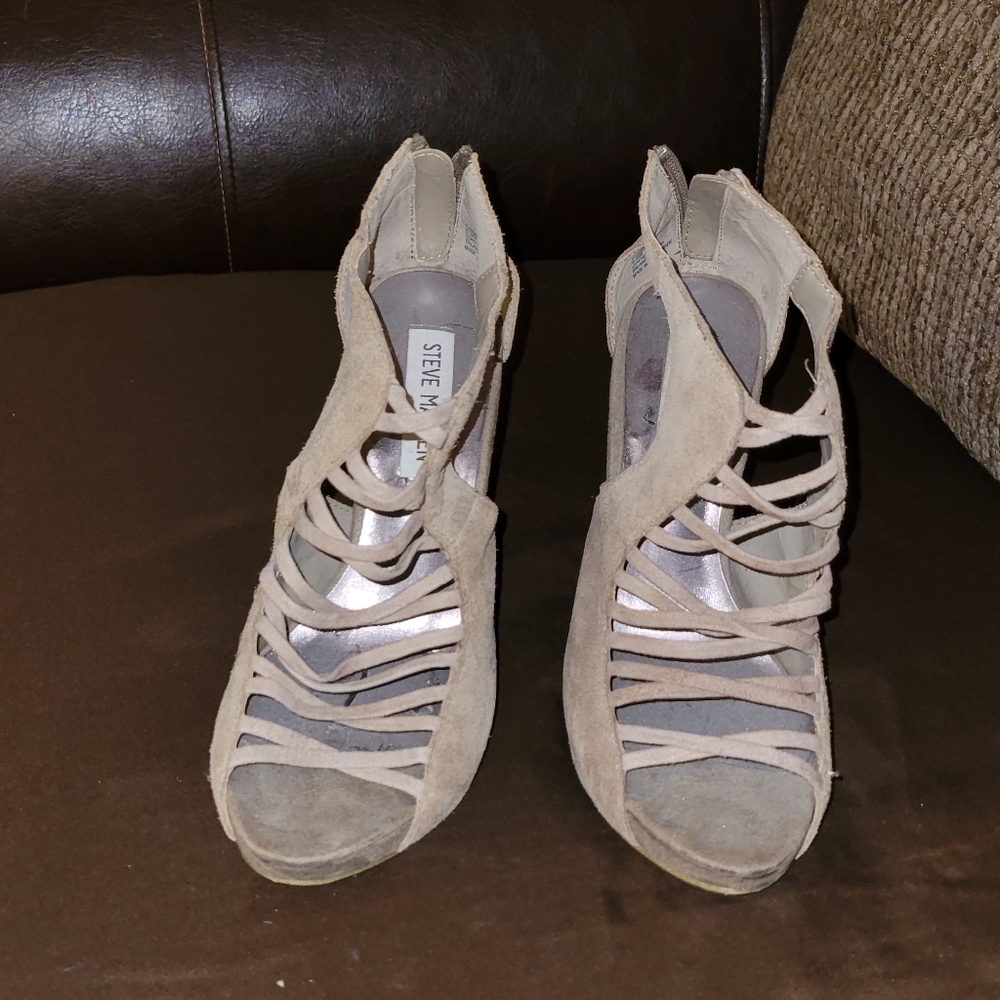Steve Madden Tan Suede Platform Zipper High Heels Sz 6.5M